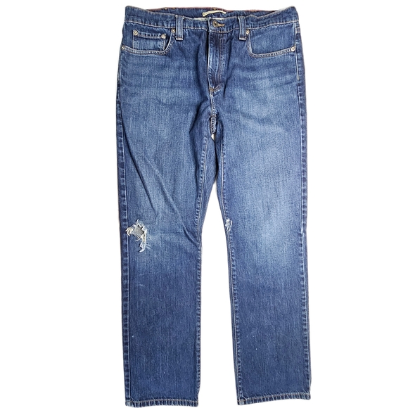 L.L. Bean Men's Indigo Distressed Standard Fit Jeans - Picture 5 of 12